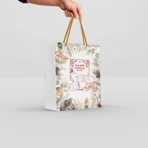 Floral Return Gift Paper Bags with Gold Rope Handles